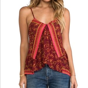 Free People Red Spaghetti Strap Boho Flowy Top